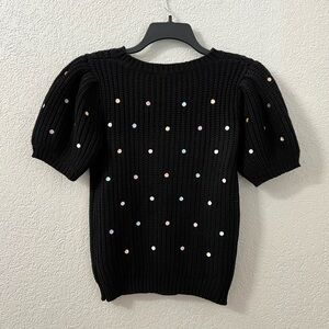 English Factory Black Knit Pastel Polka dots Short sleeves Casual Sweater Tops S